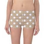 Polka Dots - White on Tan Brown Boyleg Bikini Bottoms