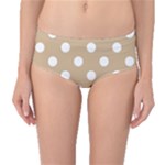 Polka Dots - White on Tan Brown Mid-Waist Bikini Bottoms