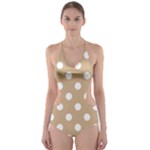 Polka Dots - White on Tan Brown Cut-Out One Piece Swimsuit