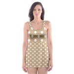 Polka Dots - White on Tan Brown Skater Dress Swimsuit