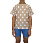 Polka Dots - White on Tan Brown Kid s Short Sleeve Swimwear