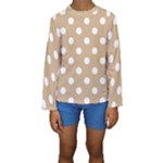 Polka Dots - White on Tan Brown Kid s Long Sleeve Swimwear
