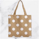 Polka Dots - White on Tan Brown Zipper Grocery Tote Bag
