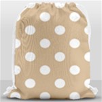 Polka Dots - White on Tan Brown Drawstring Bag (Large)