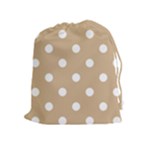 Polka Dots - White on Tan Brown Drawstring Pouch (XL)