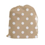 Polka Dots - White on Tan Brown Drawstring Pouch (XXl)