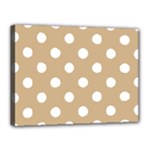 Polka Dots - White on Tan Brown Canvas 16  x 12  (Stretched)