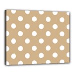 Polka Dots - White on Tan Brown Canvas 20  x 16  (Stretched)