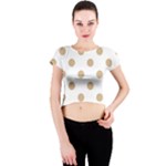 Polka Dots - Tan Brown on White Crew Neck Crop Top