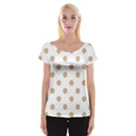 Polka Dots - Tan Brown on White Women s Cap Sleeve Top