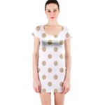 Polka Dots - Tan Brown on White Short Sleeve Bodycon Dress