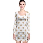 Polka Dots - Tan Brown on White Long Sleeve Bodycon Dress