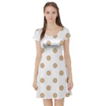 Polka Dots - Tan Brown on White Short Sleeve Skater Dress
