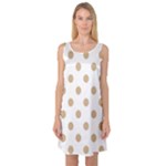 Polka Dots - Tan Brown on White Sleeveless Satin Nightdress