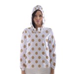 Polka Dots - Tan Brown on White Hooded Wind Breaker (Women)