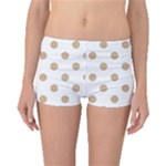 Polka Dots - Tan Brown on White Boyleg Bikini Bottoms
