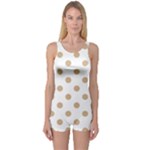 Polka Dots - Tan Brown on White One Piece Boyleg Swimsuit