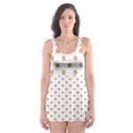 Polka Dots - Tan Brown on White Skater Dress Swimsuit