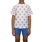 Polka Dots - Tan Brown on White Kid s Short Sleeve Swimwear