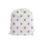 Polka Dots - Tan Brown on White Drawstring Pouch (L)