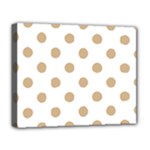 Polka Dots - Tan Brown on White Deluxe Canvas 20  x 16  (Stretched)
