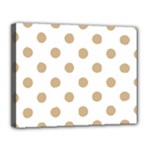 Polka Dots - Tan Brown on White Canvas 14  x 11  (Stretched)