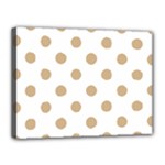 Polka Dots - Tan Brown on White Canvas 16  x 12  (Stretched)