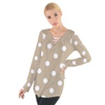 Polka Dots - White on Khaki Brown Women s Tie Up Tee