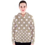 Polka Dots - White on Khaki Brown Women s Zipper Hoodie