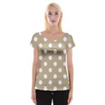Polka Dots - White on Khaki Brown Women s Cap Sleeve Top