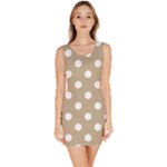 Polka Dots - White on Khaki Brown Bodycon Dress