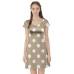 Polka Dots - White on Khaki Brown Short Sleeve Skater Dress