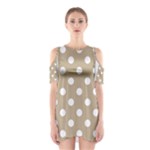 Polka Dots - White on Khaki Brown Women s Cutout Shoulder Dress