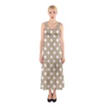 Polka Dots - White on Khaki Brown Full Print Maxi Dress
