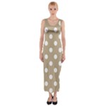 Polka Dots - White on Khaki Brown Fitted Maxi Dress