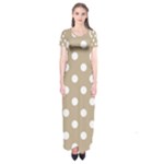 Polka Dots - White on Khaki Brown Short Sleeve Maxi Dress