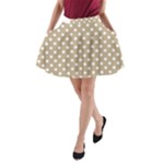 Polka Dots - White on Khaki Brown A-Line Pocket Skirt