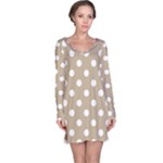 Polka Dots - White on Khaki Brown Long Sleeve Nightdress
