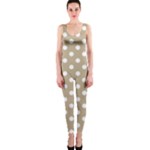 Polka Dots - White on Khaki Brown OnePiece Catsuit