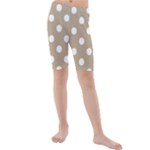Polka Dots - White on Khaki Brown Kid s Mid Length Swim Shorts