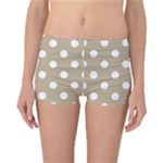 Polka Dots - White on Khaki Brown Reversible Boyleg Bikini Bottoms