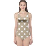 Polka Dots - White on Khaki Brown One Piece Swimsuit