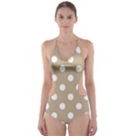 Polka Dots - White on Khaki Brown Cut-Out One Piece Swimsuit