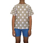 Polka Dots - White on Khaki Brown Kid s Short Sleeve Swimwear