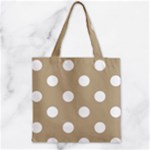 Polka Dots - White on Khaki Brown Zipper Grocery Tote Bag