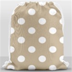 Polka Dots - White on Khaki Brown Drawstring Bag (Large)