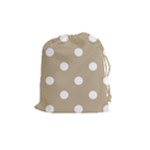 Polka Dots - White on Khaki Brown Drawstring Pouch (M)