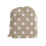Polka Dots - White on Khaki Brown Drawstring Pouch (XL)