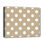 Polka Dots - White on Khaki Brown Deluxe Canvas 20  x 16  (Stretched)