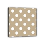 Polka Dots - White on Khaki Brown Mini Canvas 4  x 4  (Stretched)